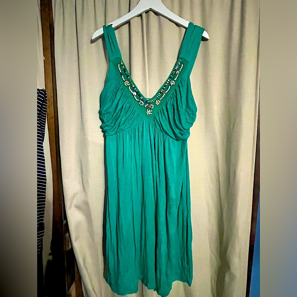 Mai Tai Teal Beaded V-neck Supersoft Dress XXL